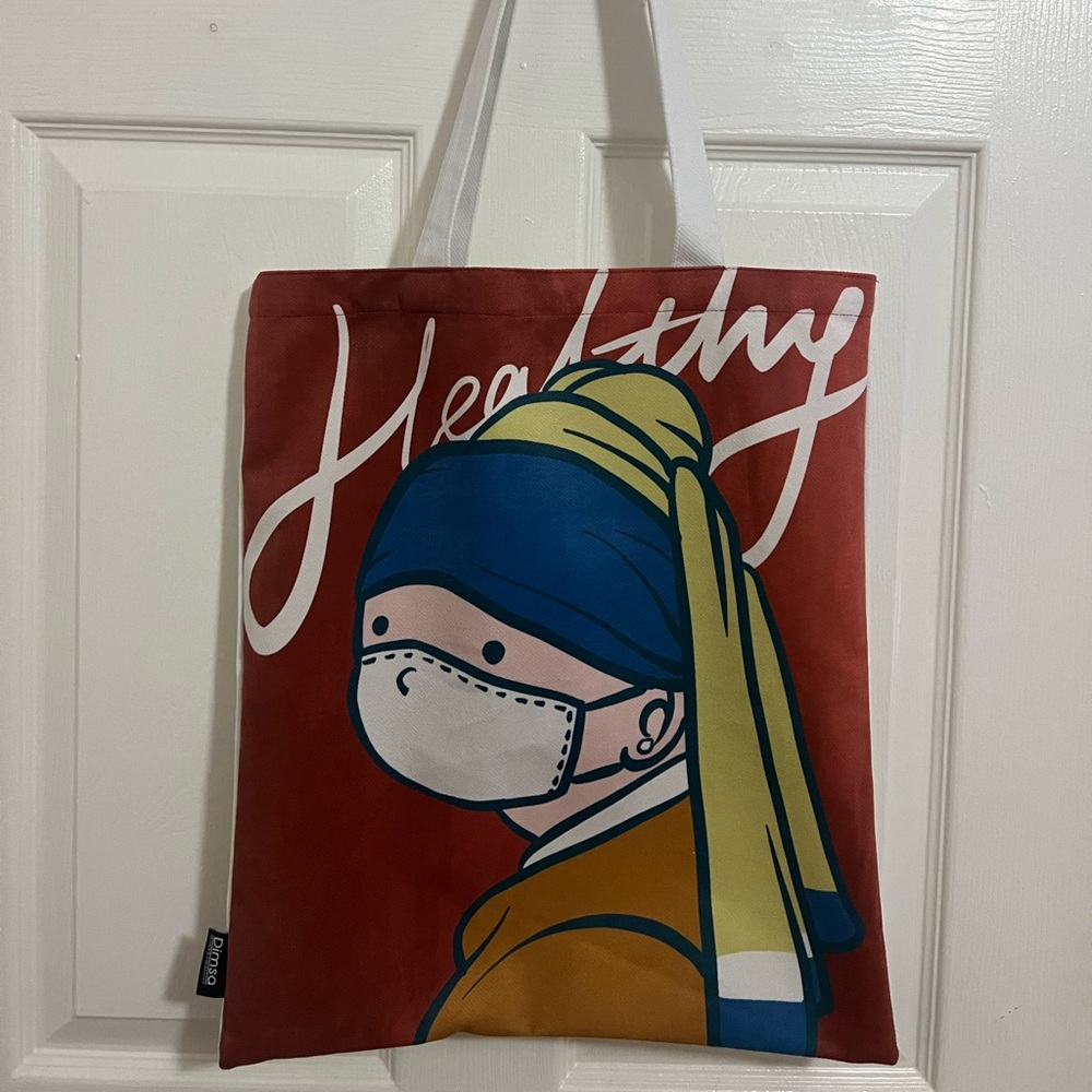 Cartoon Girl with Pearl Napped Fabric tote 95%new